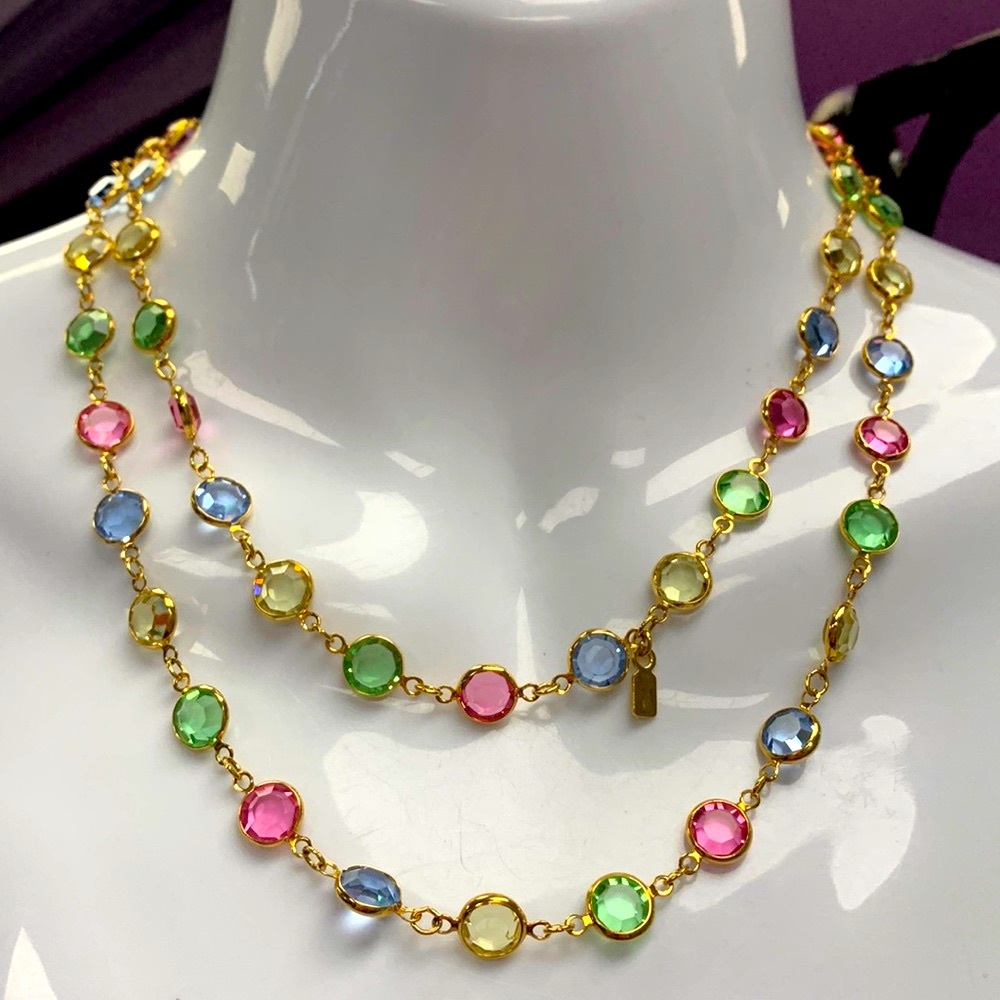 Vintage Swarovski Crystal Necklace 🦋 Swan Signed Hangtag 🦋 BEAUTIFUL PASTELS